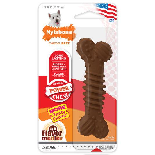 Nylabone Power Chew Textured Bone Medley Flavor Chew Toy Up To 16kg Dogs 14.75cm x 4.77cm x 3.17cm