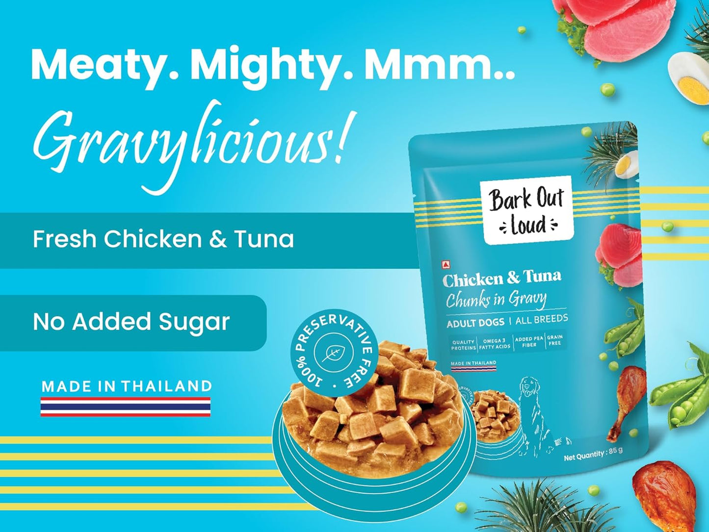 Bark Out Loud Tuna & Chicken Chunks in Gravy Adult Dogs All Breeds 85g