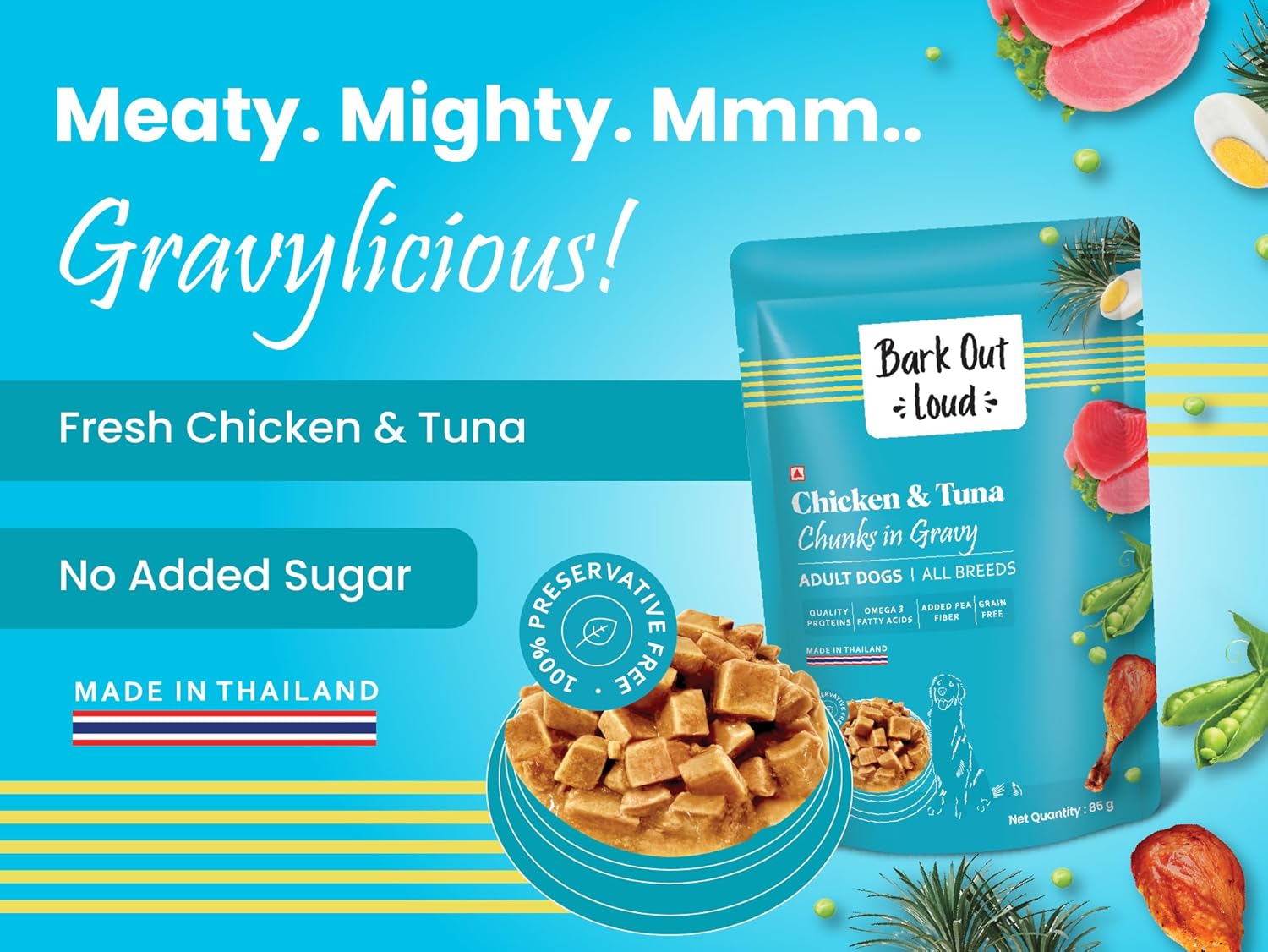Bark Out Loud Tuna & Chicken Chunks in Gravy Adult Dogs All Breeds 85g