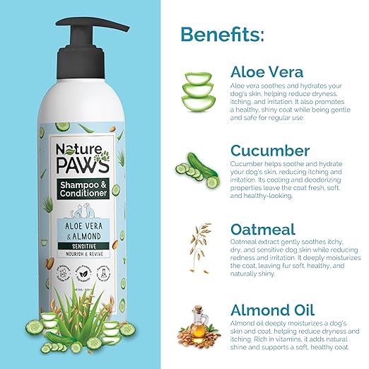 Nature Paws Aloe Vera & Almond Sensitive Nourish & Revive Shampoo & Conditioner For Dogs and Cats 1000ml