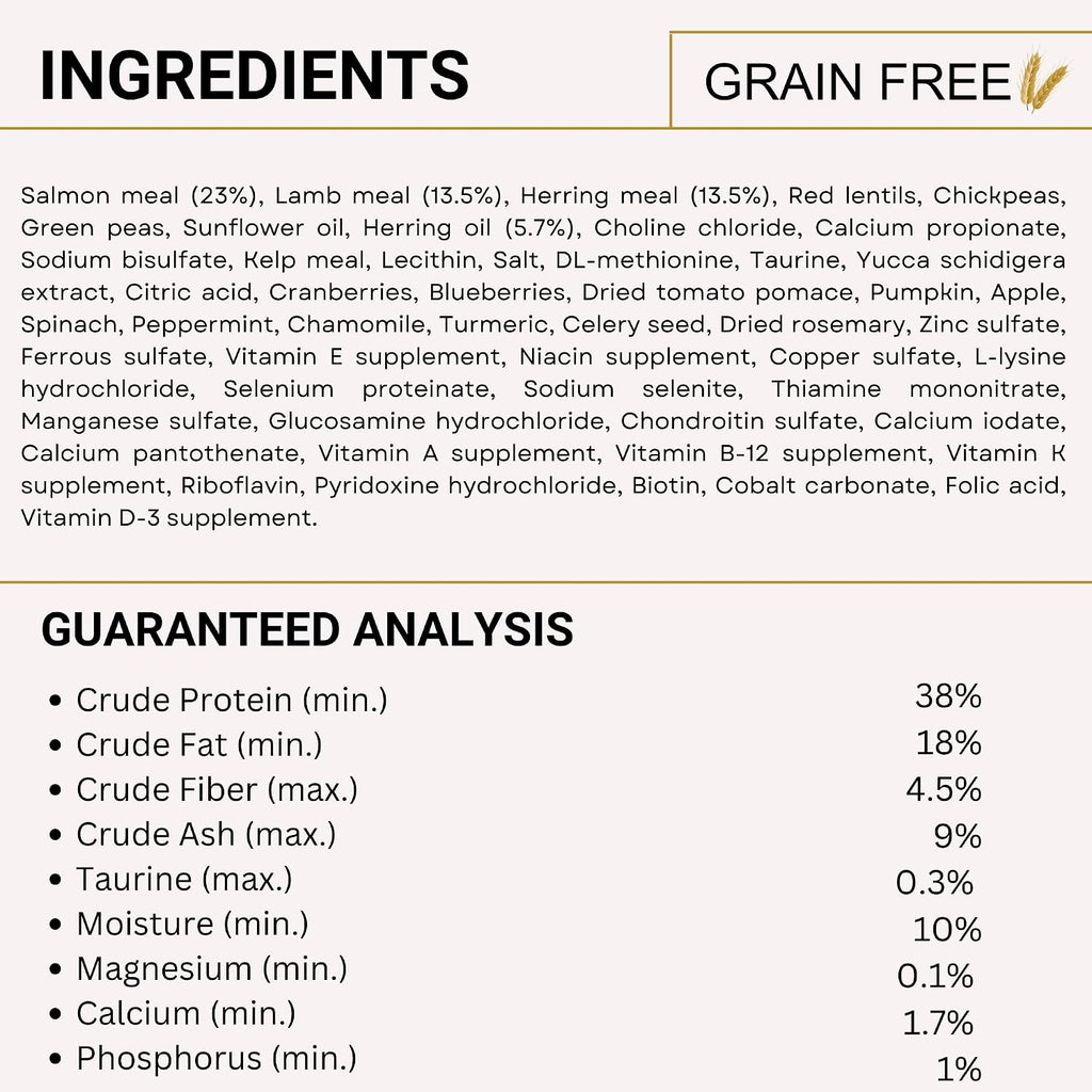 Charm Lamb and Salmon Recipe Grain Free Premium Cat Dry Food For All Breeds and All Life Stages 340g