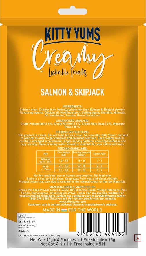 Kitty Yums Salmon & Skipjack Creamy Treat Buy 4 Get 1 Free Inside 75g