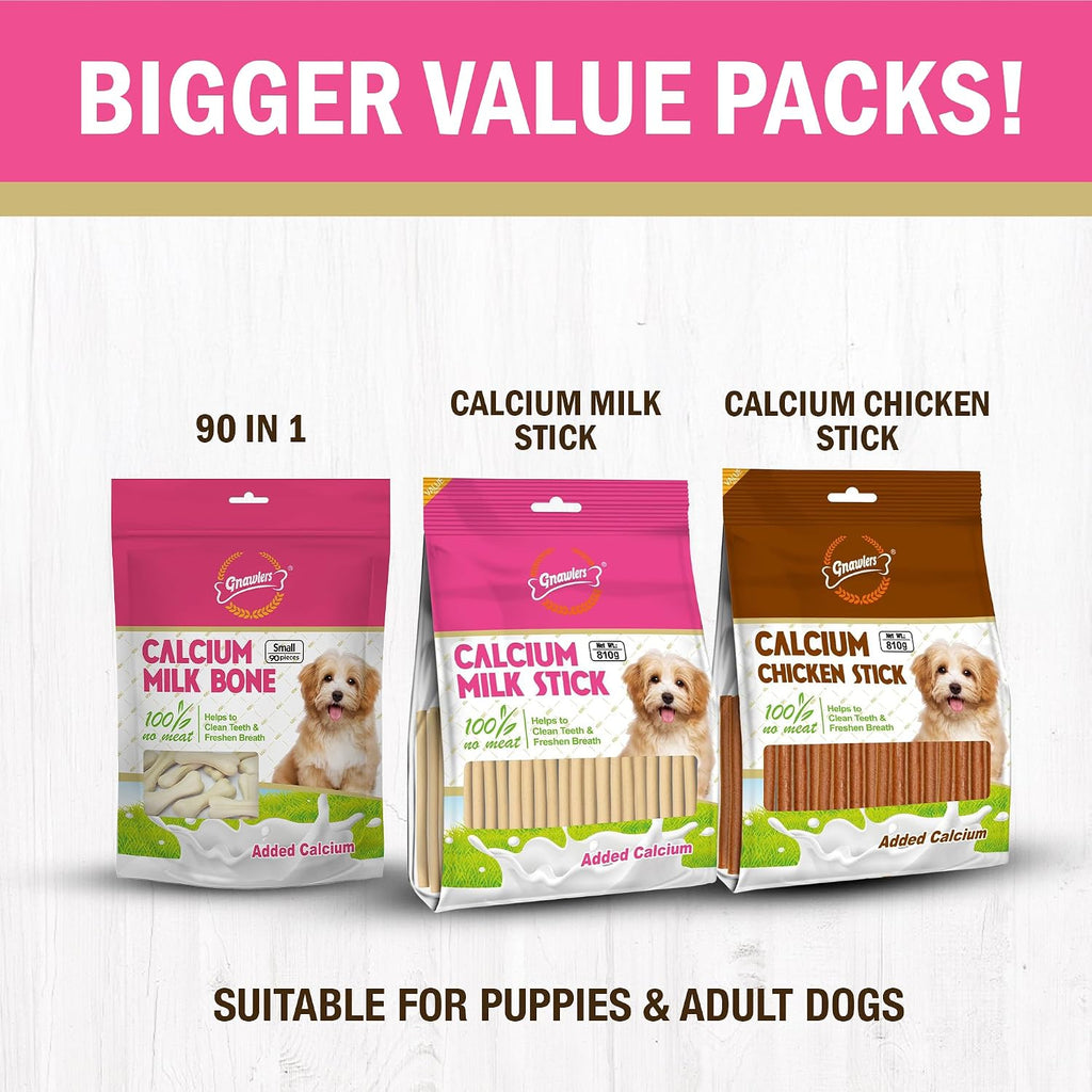 Gnawlers Calcium Milk Sticks Vegetarian & Sustainable Treat For Dogs 810g