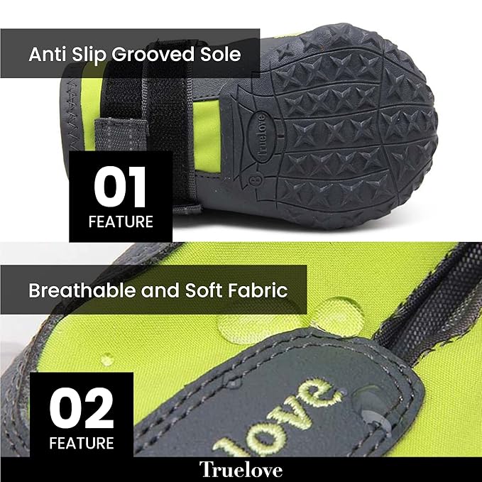 Truelove Waterproof Anti-Slip Boots for Dogs - Neon Yellow (Set of 4)