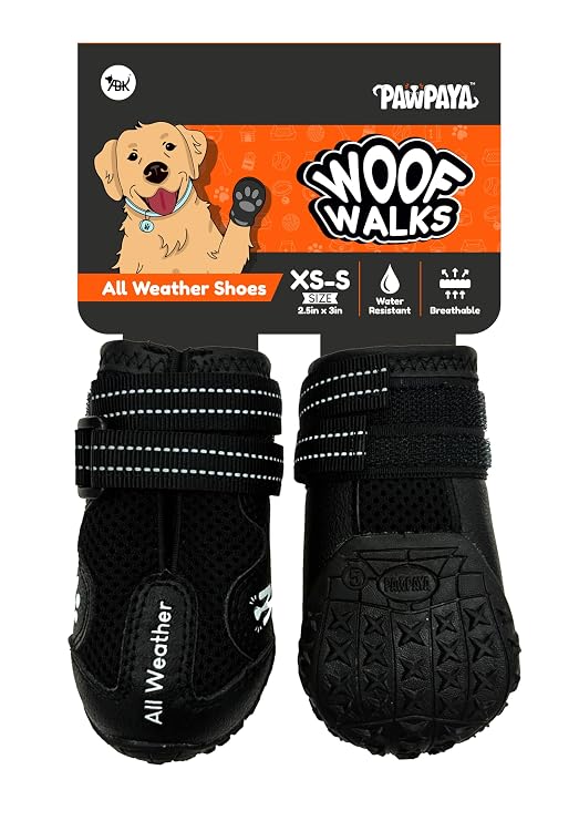 Pawpaya Woof Walk Shoes with Anti-Slip Sole, Protective Pet Paw Shoes for Rain, Mud, Outdoor Walks & Everyday Paw Protection (Pack of 4)