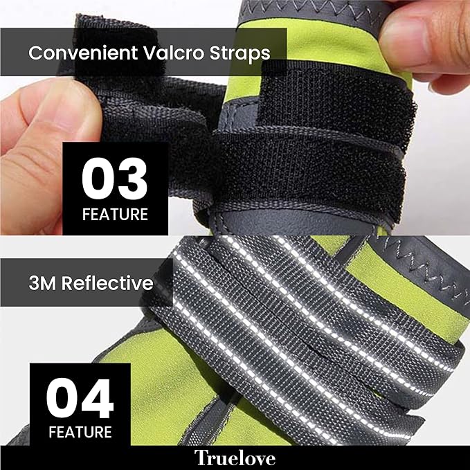 Truelove Waterproof Anti-Slip Boots for Dogs - Neon Yellow (Set of 4)
