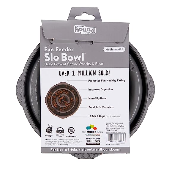 Outward Hound Fun Feeder Slow Feeder Dog Bowl Grey