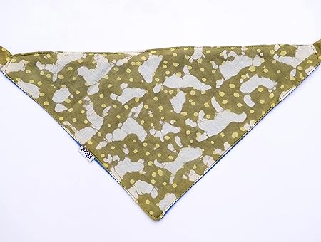 Hriku Organic Cotton Dog Bandana Dabu Print Olive Large