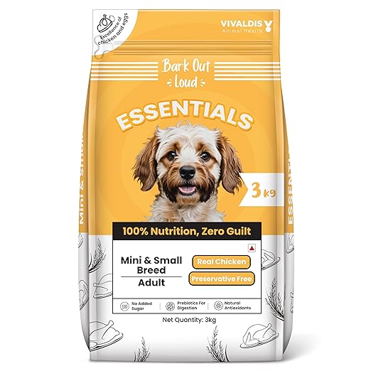 Vivaldis Bark Out Loud Essentials for Mini & Small Breeds With Real Chicken and Preservative Free Adult Dry Dog Food 3kg