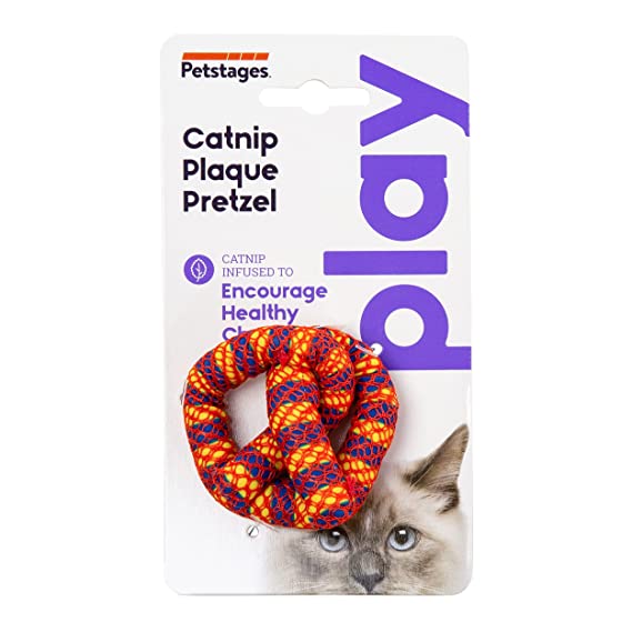 Petstages Catnip Plaque Away Pretzel Cat Chew Toy Orange 6x7cm