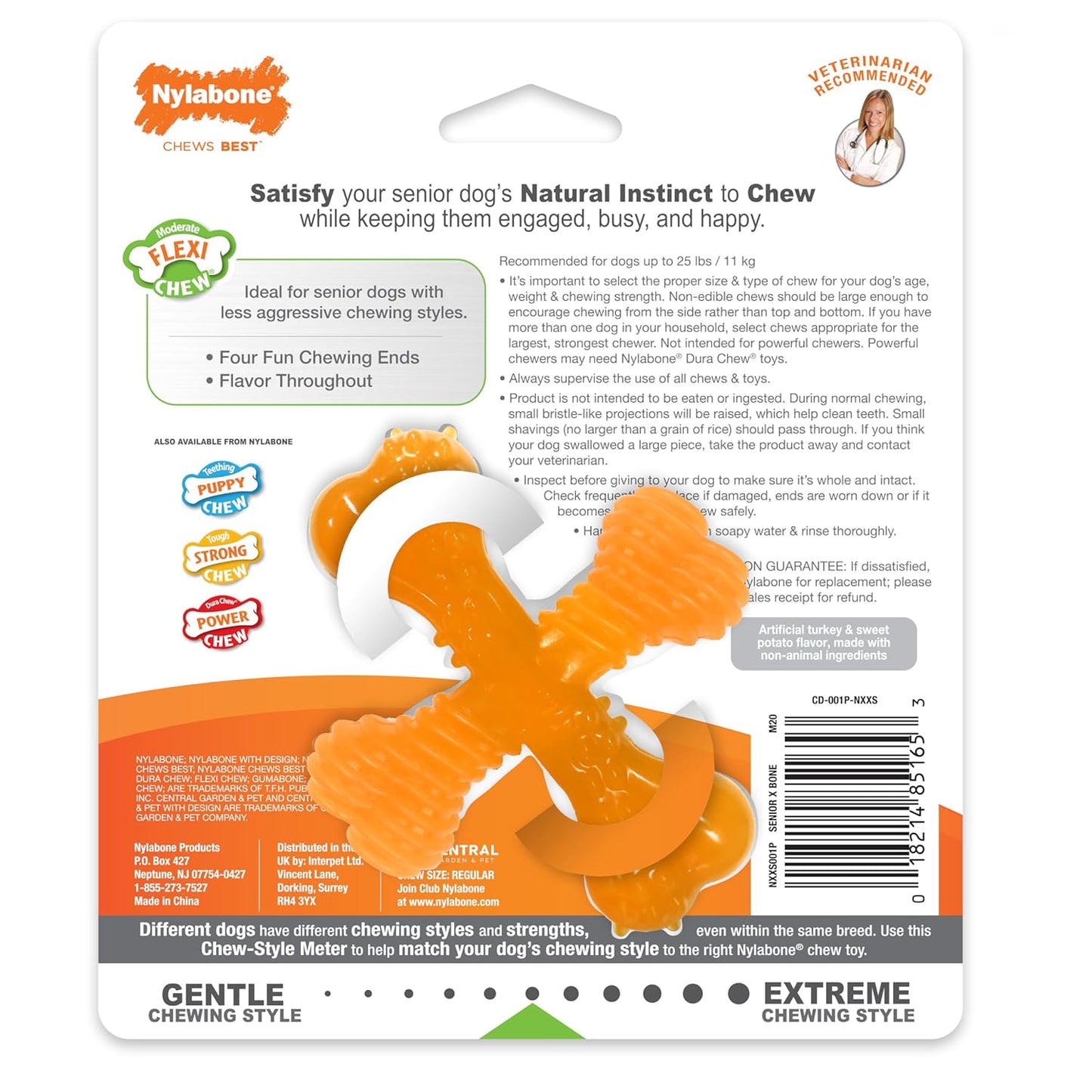 Nylabone Silver Collection Flexi Chew X-Bone Turkey & Sweet Potato Flavor Up to 11kg Dogs 9cm x 2cm x 3cm