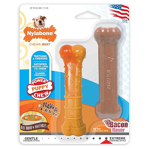 Nylabone Power Puppy Chew Twin Pack Beef Broth & Vegetables Flavor Up to 11kg Dogs 11.50cm x 1.50cm x 2.50cm