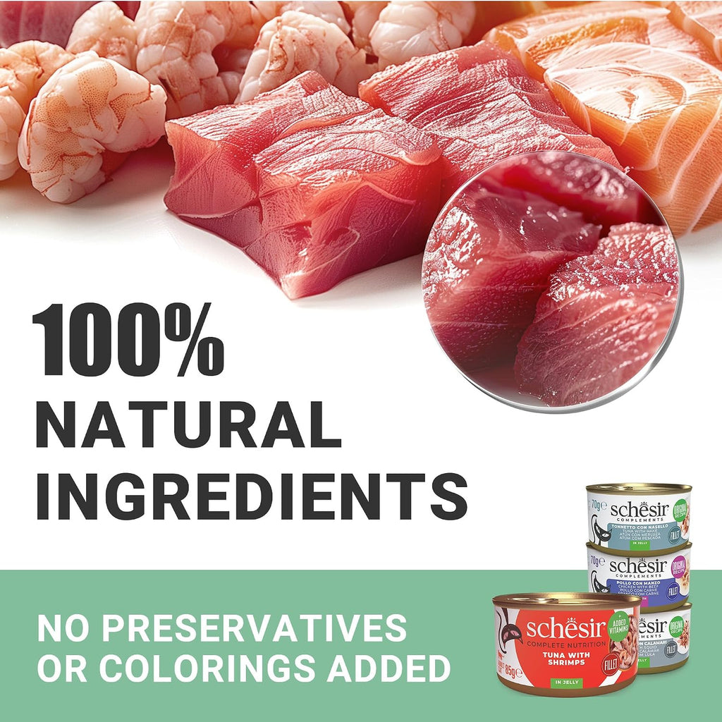 Schesir Complete Nutrition Tuna with Shrimp Tuna in Jelly Wet Cat Food For Adult Cats 85g