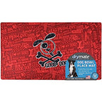 Drymate Pet Bowl Placemat Dog Food Feeding Mat Absorbent Fabric Waterproof Machine Washable Cross Bones Red 16" x 28"