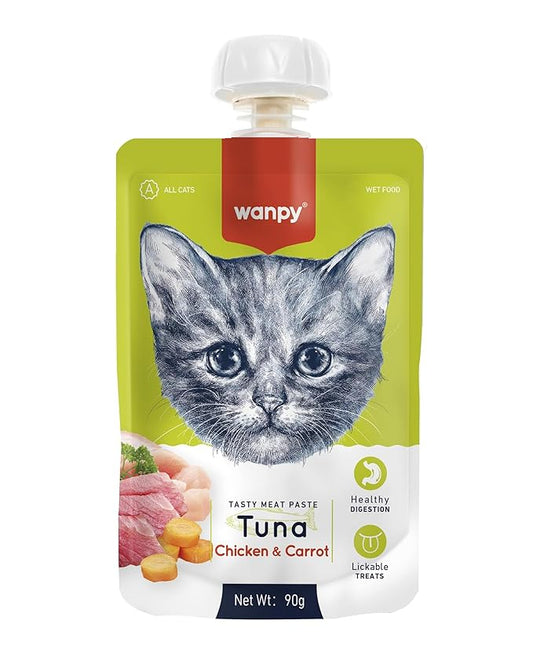 Wanpy Premium Lickable Creamy Meat Paste with Tuna Chicken and Carrot Cat Treats 90g