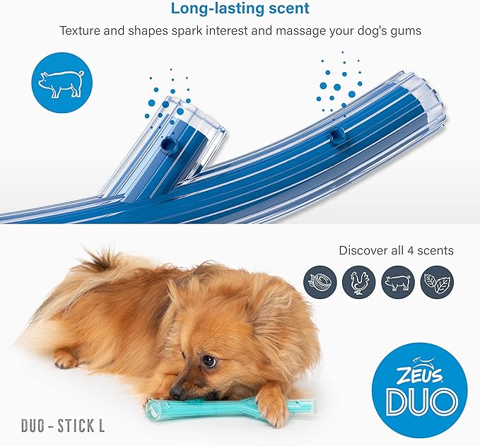 Zeus Duo Stick Chew & Fetch Toy Bacon Flavour - Blue