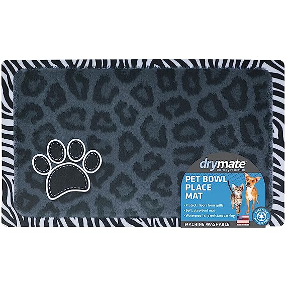 Drymate Pet Bowl Placemat Dog & Cat Food Feeding Mat Absorbent Fabric Waterproof Backing Slip-Resistant Machine Washable 12" x 20"