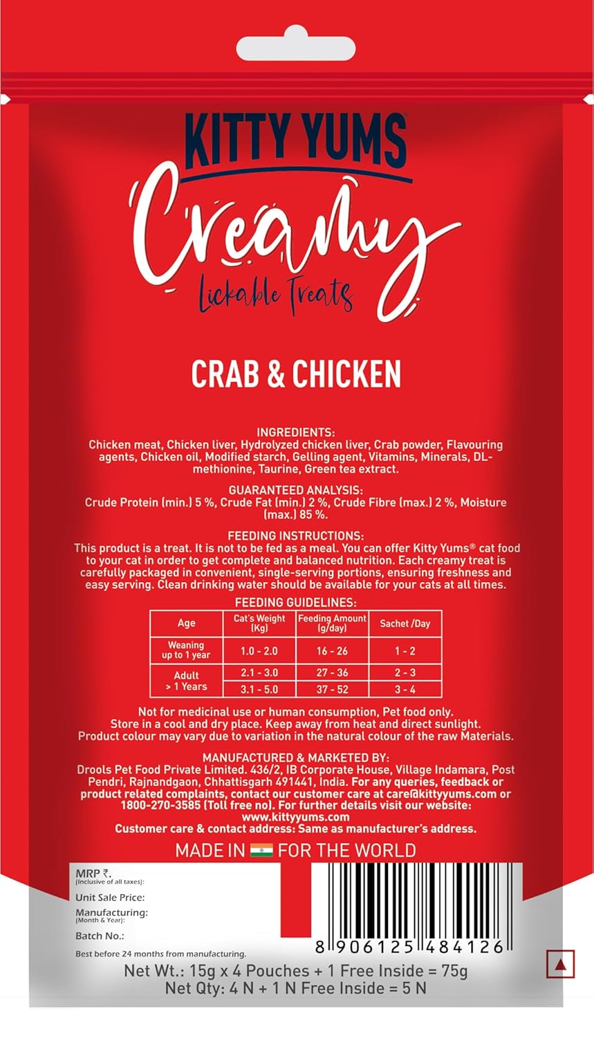 Kitty Yums Crab & Chicken Creamy Treat Buy 4 Get 1 Free Inside 75g