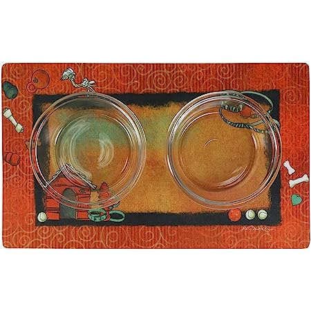 Drymate Pet Bowl Placemat Dog Food Feeding Mat Absorbent Fabric Waterproof Machine Washable - Swirl Border Design