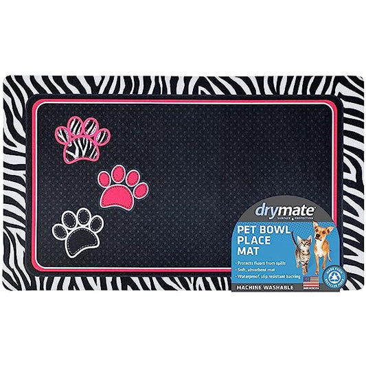 Drymate Dogs & Cats Food Feeding Mat Absorbent Fabric Waterproof Machine Washable - Zebra 12" x 20"