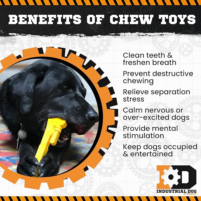 Sodapup Pipe Wrench Chew Large Yellow Dog Toy 21x2x2cm