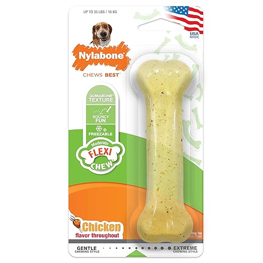 Nylabone Flexi Chew Bone Chicken Flavor Chew Toy Up to 16kg Dogs 13.97cm x 4.44cm x 2.54cm