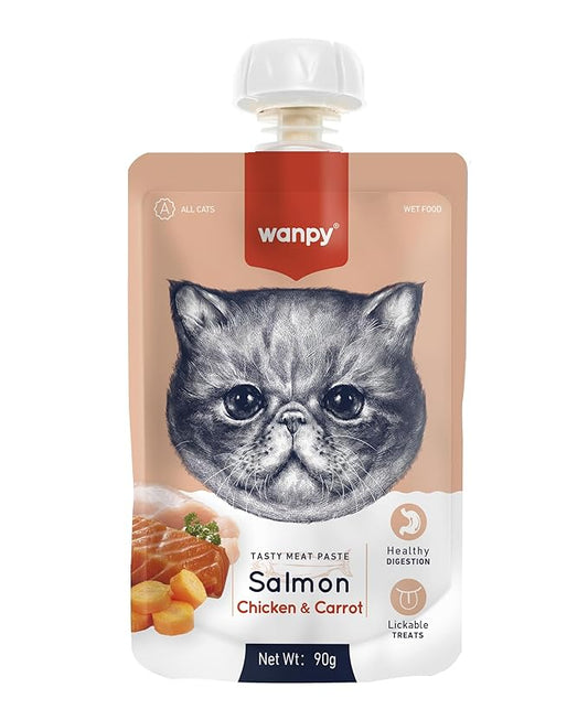 Wanpy Premium Lickable Creamy Meat Paste with Salmon Chicken and Carrot Cat Treats 90g