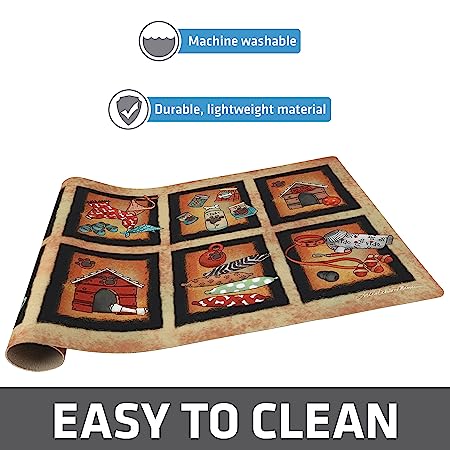 Drymate Pet Bowl Placemat Dog Food Feeding Mat Absorbent Fabric Waterproof Machine Washable - Bow Wow Squares Design 12" x 20"