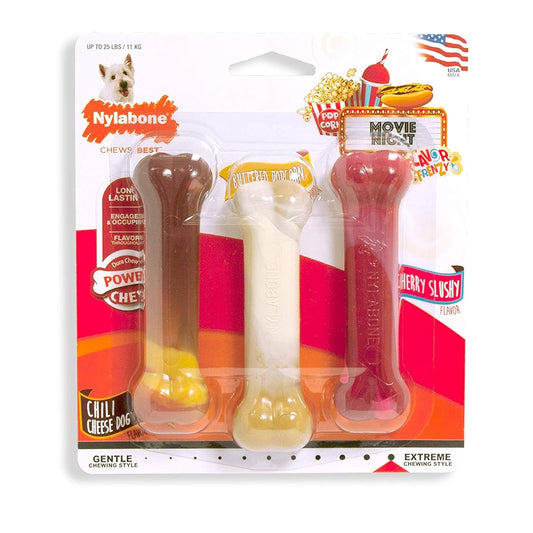 Nylabone Power Chew Flavor Frenzy Bone Triple Pack Chew Toy Up to 11kg Dogs 11.43cm x 2.54cm x 4.44cm