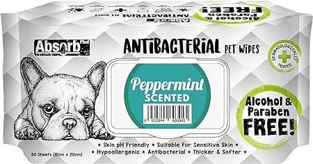 Absolute Holistic  Pappermint Scented Pet Wipes For Dog 80 Sheets 15cmx20cm