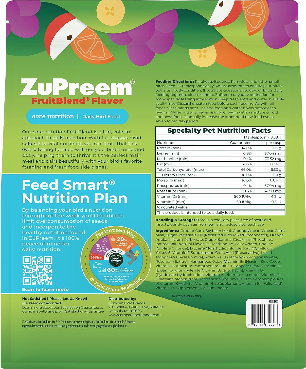 Zupreem Fruit Blend Flavor Food For Small Birds 397g
