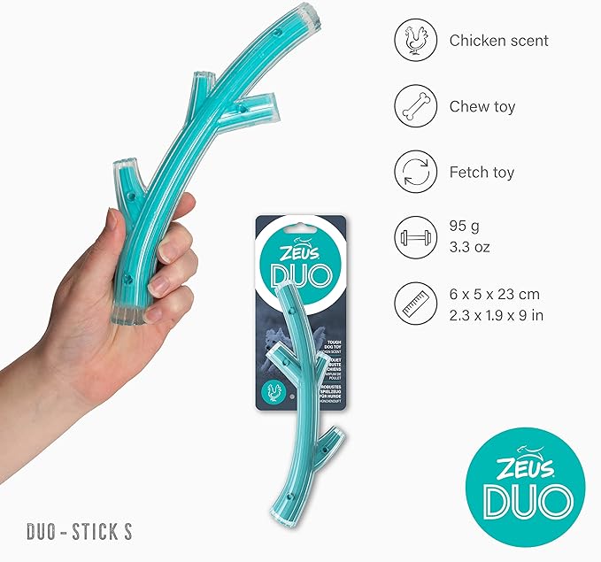 Zeus Duo Stick Chew & Fetch Toy Chicken Flavour - Turquoise