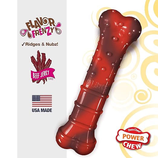 Nylabone Power Chew Textured Bone Beef Jerky Flavor Chew Toy Up to 11kg Dogs 11.43cm x 2.54cm x 4.44cm