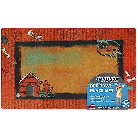 Drymate Pet Bowl Placemat Dog Food Feeding Mat Absorbent Fabric Waterproof Machine Washable - Swirl Border Design
