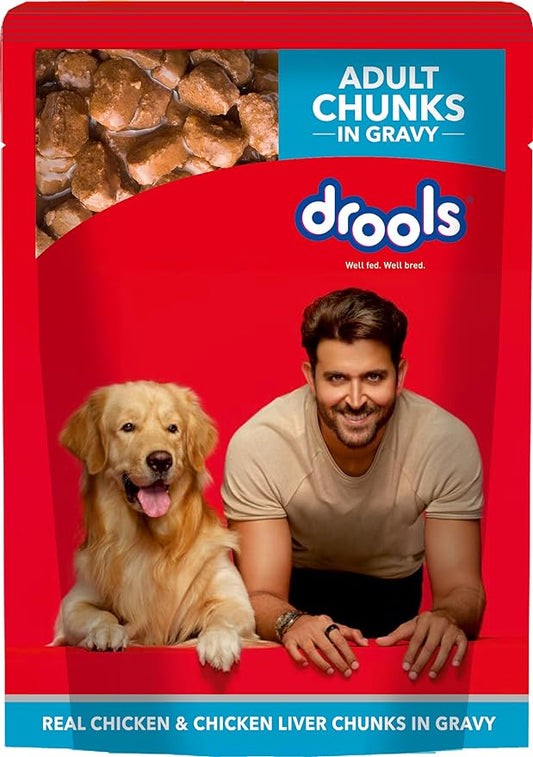 Drools Adult Wet Dog Food Real Chicken and Chicken Liver Chunks in Gravy pack of 15 (150gx15 = 2250g)