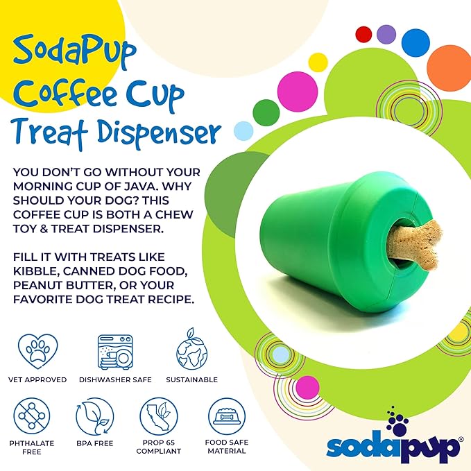 Sodapup Coffee Cup Treat Dispenser Dog Toy Green