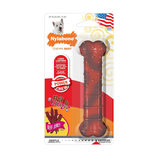 Nylabone Power Chew Textured Bone Beef Jerky Flavor Chew Toy Up to 11kg Dogs 11.43cm x 2.54cm x 4.44cm