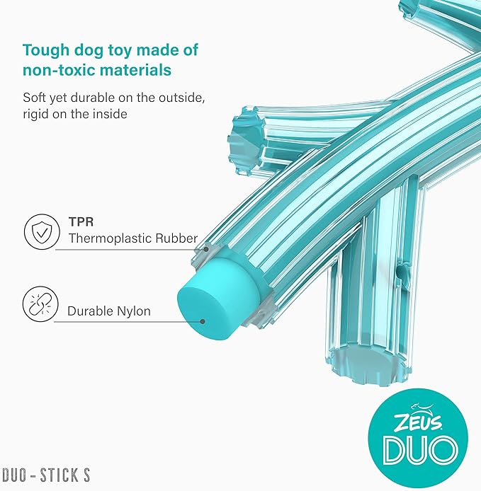 Zeus Duo Stick Chew & Fetch Toy Chicken Flavour - Turquoise