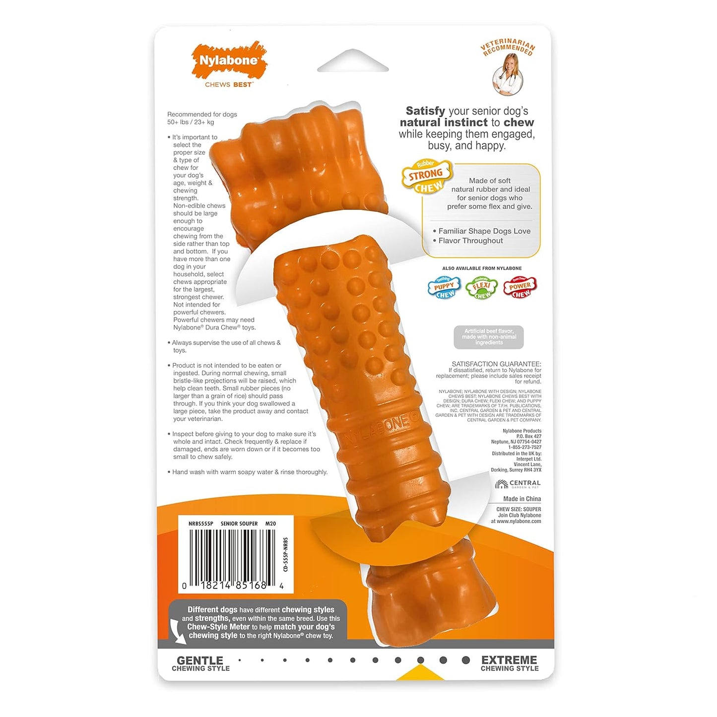 Nylabone Silver Collection Strong Beef Flavor Chew Bone Toy For Up To 23kg Dogs 19.50cm x 5.50cm x 3.50cm