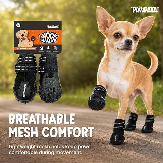 Pawpaya Woof Walk Shoes with Anti-Slip Sole, Protective Pet Paw Shoes for Rain, Mud, Outdoor Walks & Everyday Paw Protection (Pack of 4)