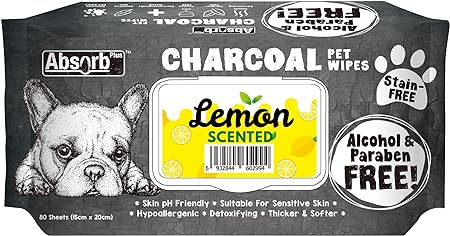 Absolute Holistic Lemon Scented Charcoal Pet Wipes For Dog 80 Sheets 15cmx20cm