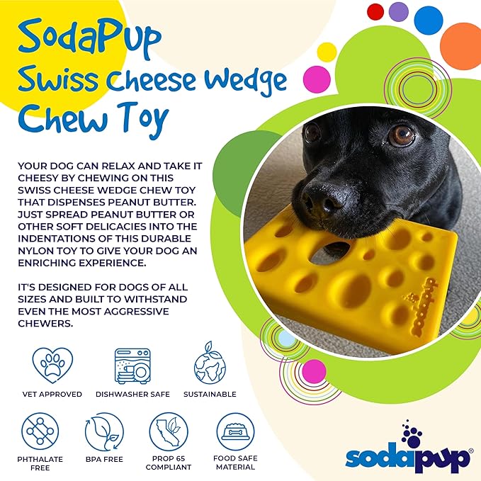 Sodapup Swiss Cheese Chew Treat Dispenser Toy Large Yellow 14x10x3cm