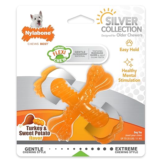 Nylabone Silver Collection Flexi Chew X-Bone Turkey & Sweet Potato Flavor Up to 11kg Dogs 9cm x 2cm x 3cm