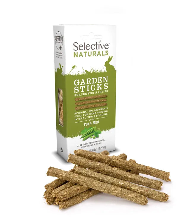 Selective Naturals With Pea & Mint Garden Sticks Snacks For Rabbits Also Ideal For Guinea Pigs I Chinchillas & Degus 60g