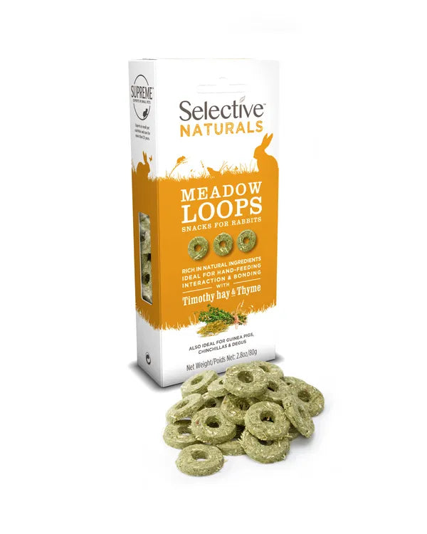 Selective Naturals With Timothy Hay & Thyme Meadow Loops Snacks For Rabbits Also Ideal For for Guinea Pigs I Chinchillas & Degus 80g