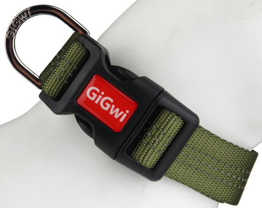 Gigwi Classic Line Collar With Reflective Stitching Sturdy Buckle with Metal D-Ring For Dogs Neck Size 48-70cm Green (XL)