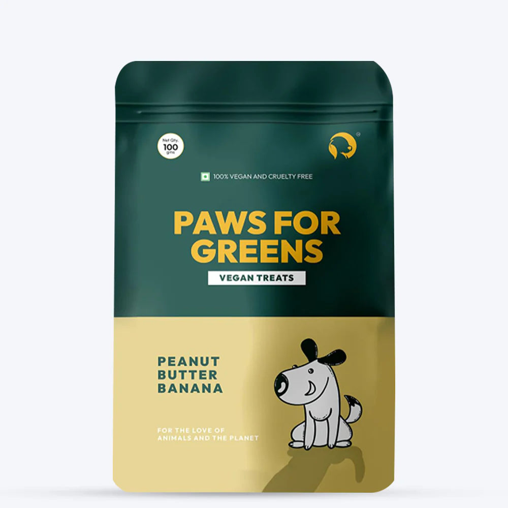 Paws For Greens Dog Treats Plant-Based Healthy Vegan Biscuits for Dogs with Peanut Butter and Banana 100gm