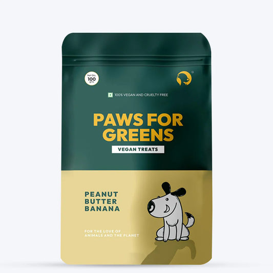 Paws For Greens Dog Treats Plant-Based Healthy Vegan Biscuits for Dogs with Peanut Butter and Banana 100gm