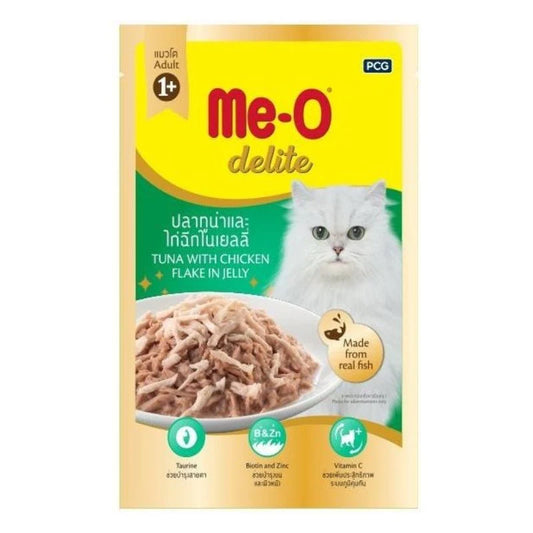 Me-O Delite Adult Tuna with Chicken Flake in Jelly Wet Cat Food 70gm (Pack of 12)