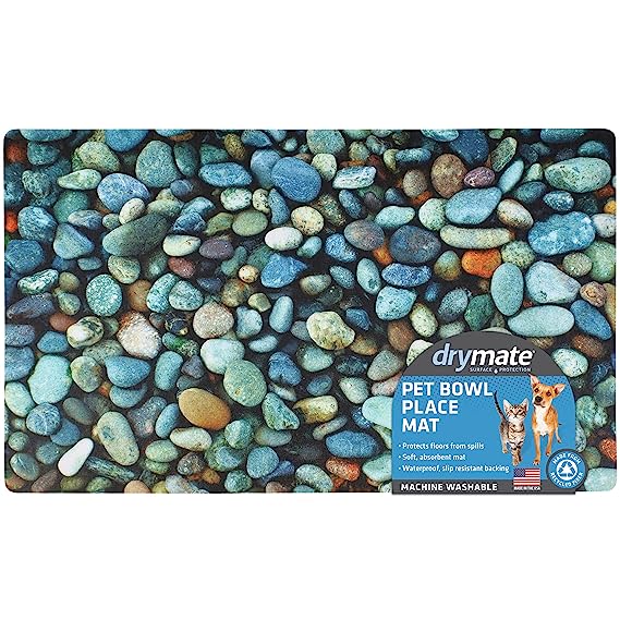 Drymate Pet Bowl Placemat Dog & Cat Food Feeding Mat Absorbent Fabric Waterproof Machine Washable River Roc 12" x 20"